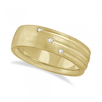 Mens Shooting Star Diamond Wedding Ring Band 18k Yellow Gold (0.15ct)