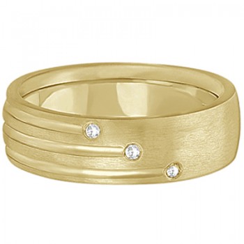 Mens Shooting Star Diamond Wedding Ring Band 18k Yellow Gold (0.15ct)