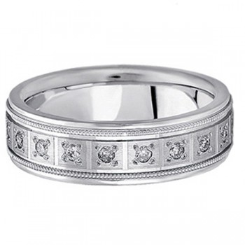 Pave-Set Diamond Wedding Band in 14k White Gold for Men (0.40 ctw)