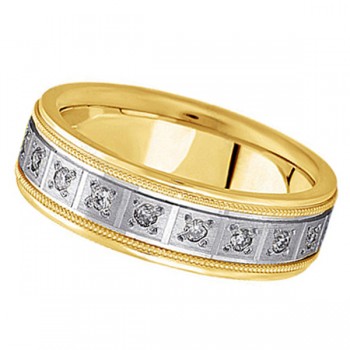 Pave-Set Diamond Wedding Band in 18k Two Tone Gold for Men (0.40 ctw)