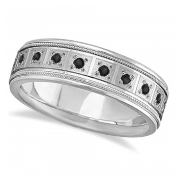 Black Diamond Ring for Men Wedding Band 14K White Gold (0.40ct)