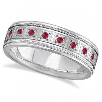 Ruby Ring for Men Wedding Band 18k White Gold (0.80ctw)
