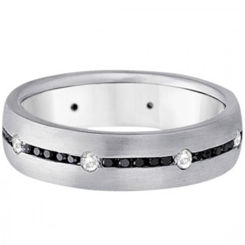 Black & White Diamond Wedding Ring Men's Band 14k White Gold (0.70ct)