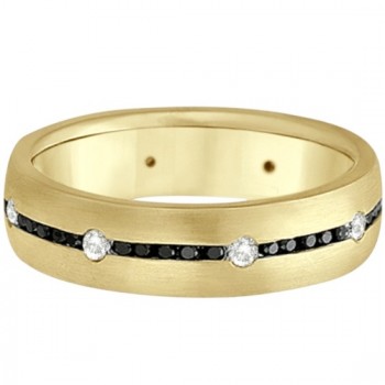 Black & White Diamond Wedding Ring Men's Band 14k Yellow Gold (0.70ct)