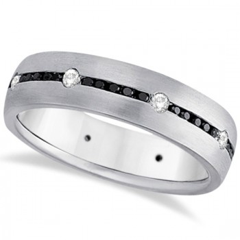 Black & White Diamond Wedding Ring Men's Band Palladium (0.70ct)