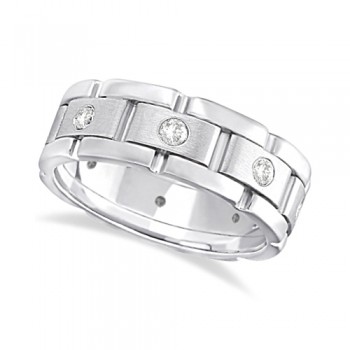 Mens Wide Band Diamond Eternity Wedding Ring 14kt White Gold (0.40ct)