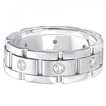 Mens Wide Band Diamond Eternity Wedding Ring 14kt White Gold (0.40ct)