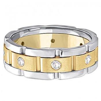 Mens Wide Band Diamond Eternity Wedding Ring 18kt Two-Tone Gold (0.40ct)