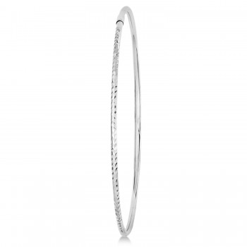 Diamond-Cut Slip On Stackable Bangle Bracelet 14k White Gold
