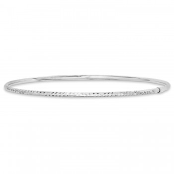 Diamond-Cut Slip On Stackable Bangle Bracelet 14k White Gold