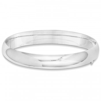 High Polished Hinged Stackable Wide Bangle Bracelet 14k White Gold