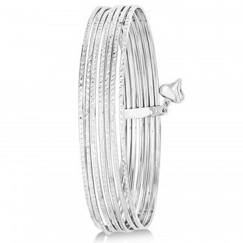 Diamond-Cut Slip-On Seven Bangle Bracelets 14k White Gold