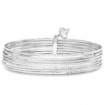 Diamond-Cut Slip-On Seven Bangle Bracelets 14k White Gold