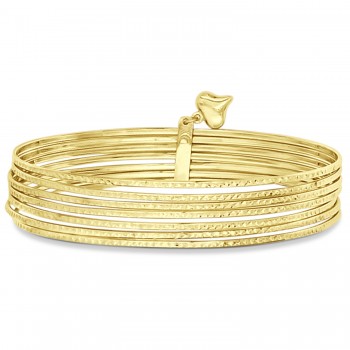 Diamond-Cut Slip-On Seven Bangle Bracelets 14k Yellow Gold