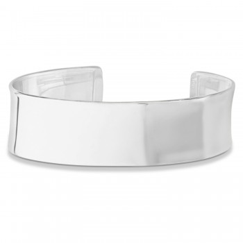 High Polish Cuff Bangle Bracelet 14k White Gold 19mm