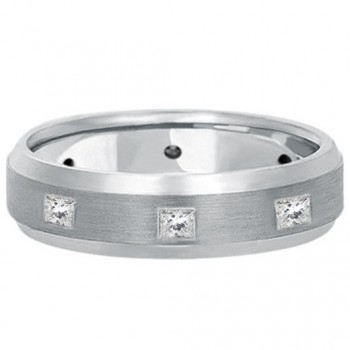 Princess-Cut Diamond Ring Wedding Band For Men 14k White Gold (0.50ct)