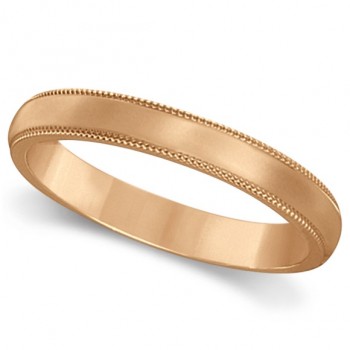 Milgrain Dome Comfort-Fit Thin Wedding Ring Band 14k Rose Gold (2mm)