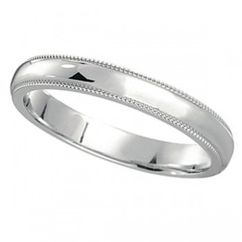 Milgrain Dome Comfort-Fit Thin Wedding Ring Band 14k White Gold (2mm)
