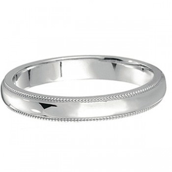 Milgrain Dome Comfort-Fit Thin Wedding Ring Band 14k White Gold (2mm)