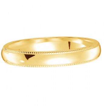 Milgrain Dome Comfort-Fit Thin Wedding Ring Band 14k Yellow Gold (2mm)