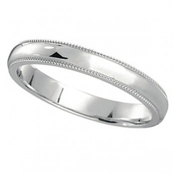 Milgrain Dome Comfort-Fit Thin Wedding Ring Band 18 White Gold (2mm)