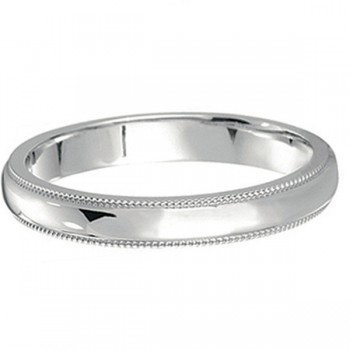 Milgrain Dome Comfort-Fit Thin Wedding Ring Band 18 White Gold (2mm)