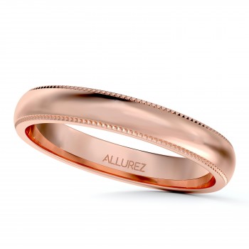 Milgrain Dome Comfort-Fit Thin Wedding Ring Band 14k Rose Gold (3mm)