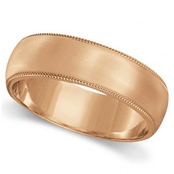 Men's Wedding Band Dome Comfort-Fit Milgrain 14k Rose Gold (5 mm)