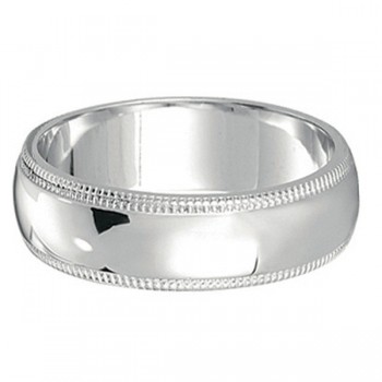 Men's Wedding Band Dome Comfort-Fit Miligrain 14k White Gold (5 mm)