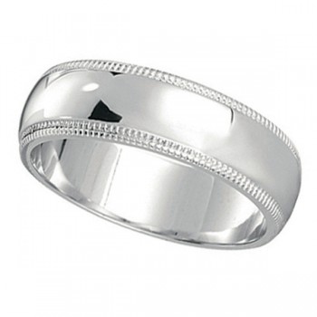 Men's Wedding Band Dome Comfort-Fit Milgrain 18k White Gold (5 mm)