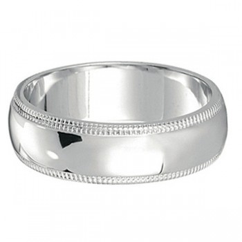 Men's Wedding Band Dome Comfort-Fit Milgrain 18k White Gold (5 mm)