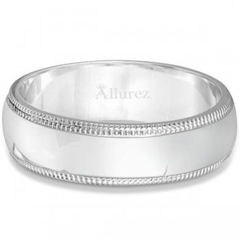 Men's Wedding Band Dome Comfort-Fit Miligrain 14k White Gold (6 mm)