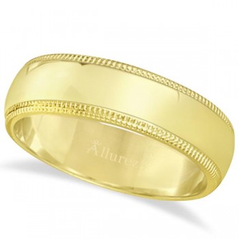 Men's Wedding Band Dome Comfort-Fit Milgrain 14k Yellow Gold (6 mm)