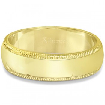 Men's Wedding Band Dome Comfort-Fit Milgrain 18k Yellow Gold (6 mm)