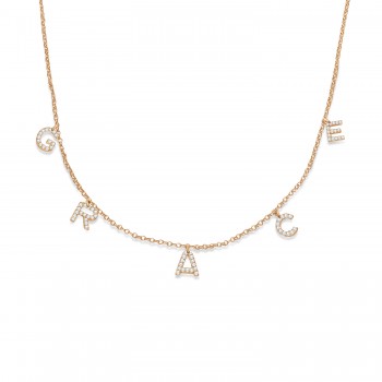 Petite Pave Diamond Multi Initial Pendant Necklace 14k Rose Gold