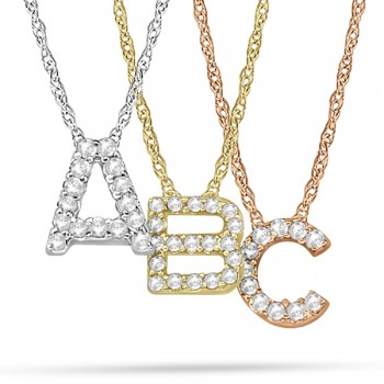 Petite Pave Diamond Initial Pendant Necklace 14k Rose Gold