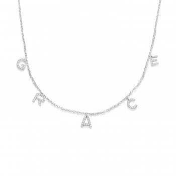 Petite Pave Diamond Multi Initial Pendant Necklace 14k White Gold