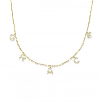 Petite Pave Diamond Multi Initial Pendant Necklace 14k Yellow Gold