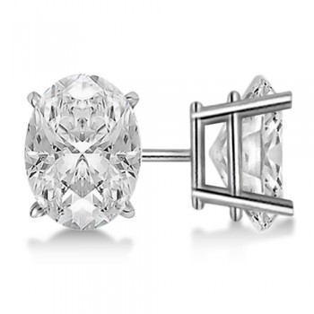 Oval Diamond Stud Earrings 4-Prong Basket Setting In 14K White Gold