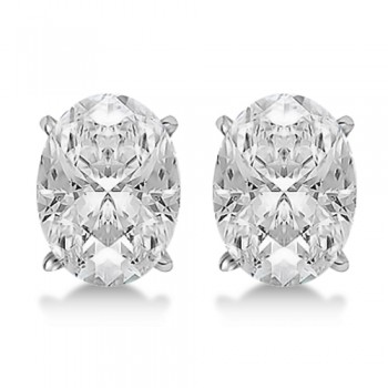 Oval Diamond Stud Earrings 4-Prong Basket Setting In 14K White Gold