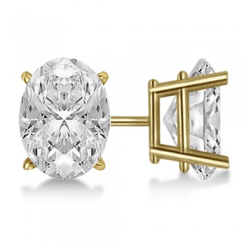 Oval Diamond Stud Earrings 4-Prong Basket Setting In 14K Yellow Gold