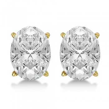 Oval Diamond Stud Earrings 4-Prong Basket Setting In 14K Yellow Gold