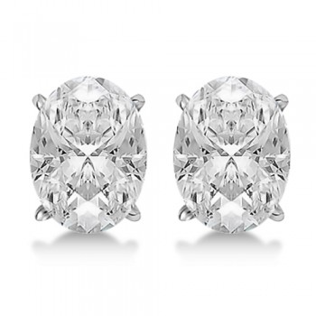 Oval Diamond Stud Earrings 4-Prong Basket Setting In 18K White Gold