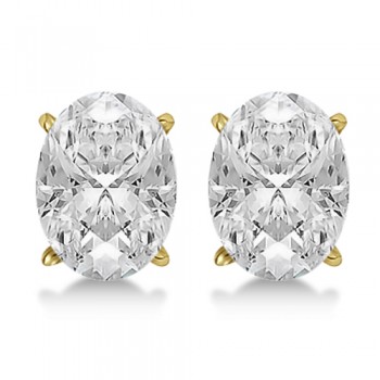 Oval Diamond Stud Earrings 4-Prong Basket Setting In 18K Yellow Gold