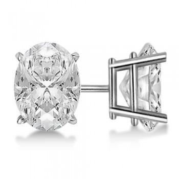 Oval Diamond Stud Earrings 4-Prong Basket Setting In Platinum