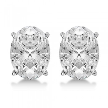 Oval Diamond Stud Earrings 4-Prong Basket Setting In Platinum