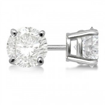 Round Diamond Stud Earrings 4-Prong Basket Setting In 14K White Gold