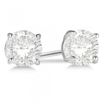 Round Diamond Stud Earrings 4-Prong Basket Setting In 14K White Gold