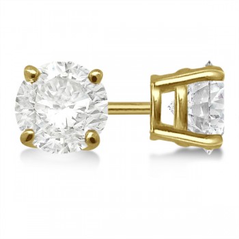 Round Diamond Stud Earrings 4-Prong Basket Setting In 14K Yellow Gold