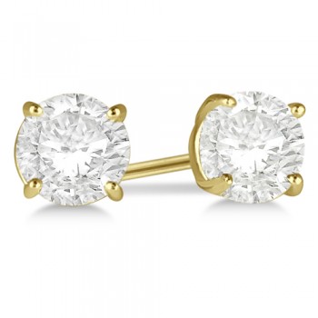 Round Diamond Stud Earrings 4-Prong Basket Setting In 14K Yellow Gold